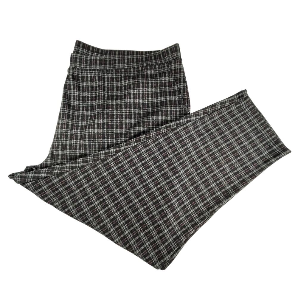 WOMAN WITHIN Womens 34W Black White Plaid Pull On Pants Stretch Career Academia